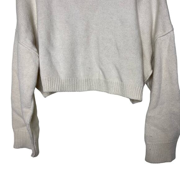 Hers Cropped Crewneck Long Sleeve Pullover Cropped Sweater White Womens S - Picture 4 of 7
